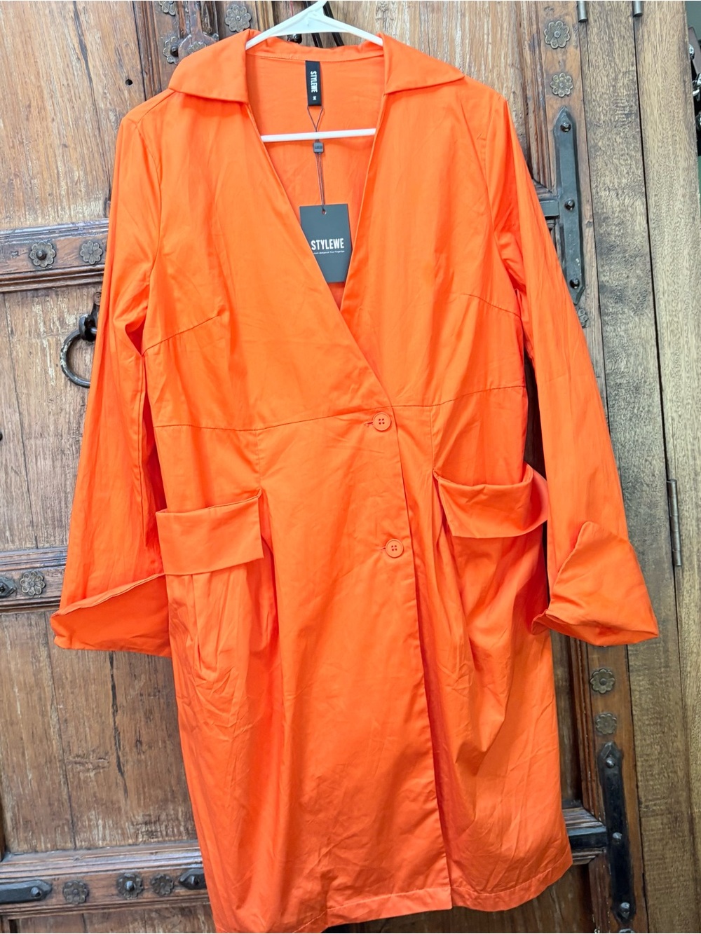 NWT Stylewe Vibrant Orange Trench Coat
Dress with Belt Size M V-Neck Midi